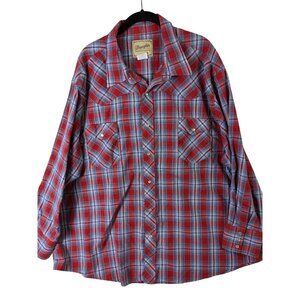Wrangler Shirt Men size 3XL Red Plaid Western Pearl Snap Button Rodeo Cowboy
